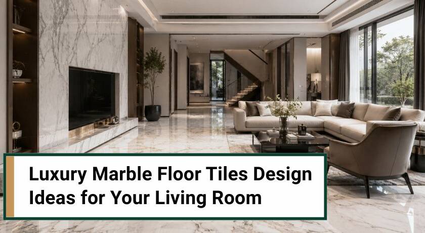 Luxury modern living room with polished marble flooring, neutral furnishings, and large windows creating a bright, elegant open space.